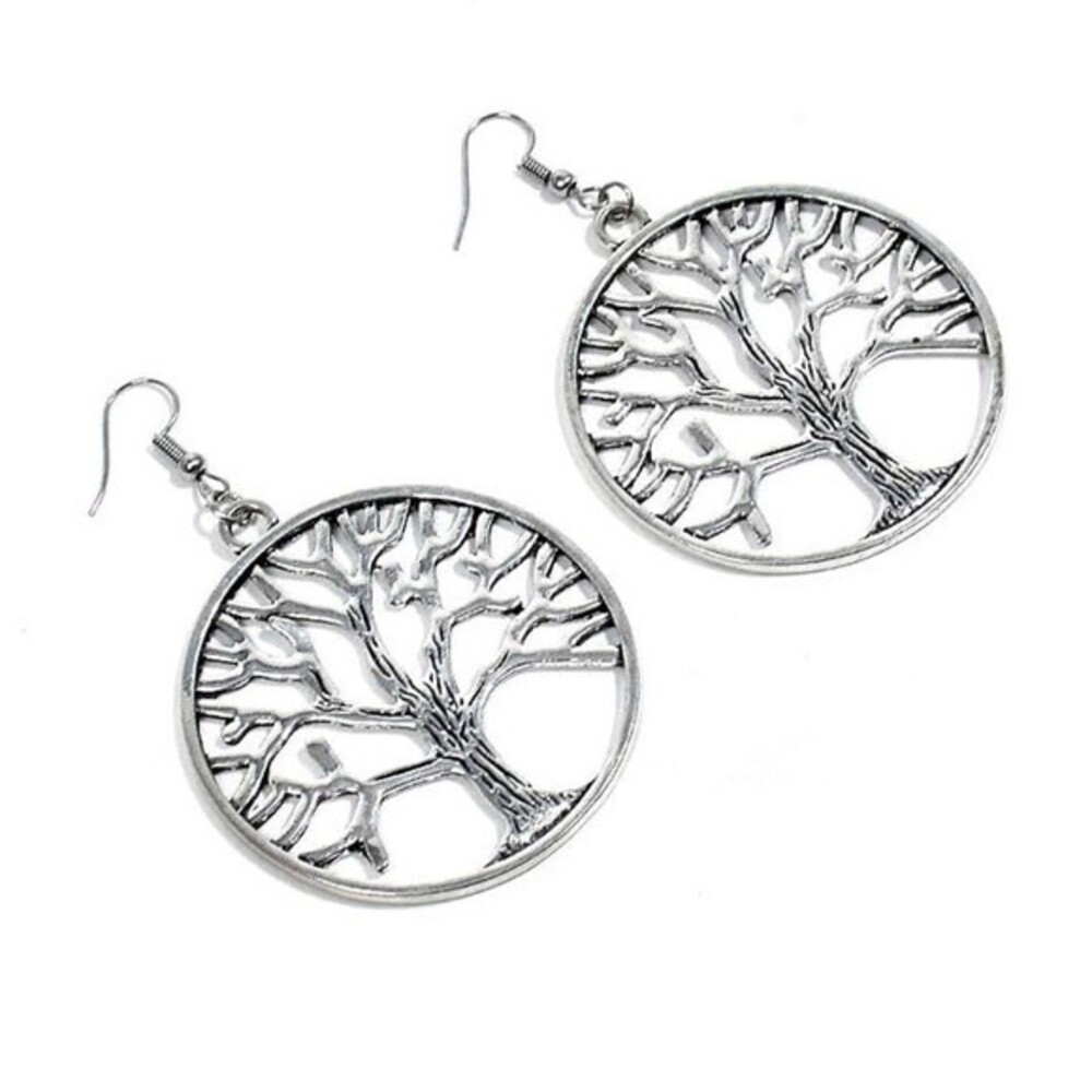 TREE OF LIFE Silvertone Round Drop Earrings NEW! 32